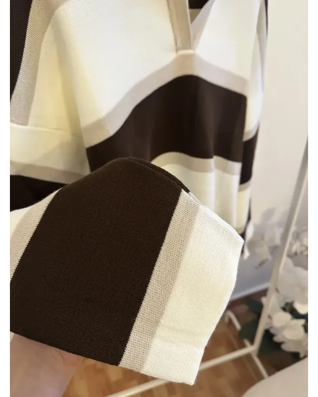Dark Brown & Beige Striped Knit Sweater