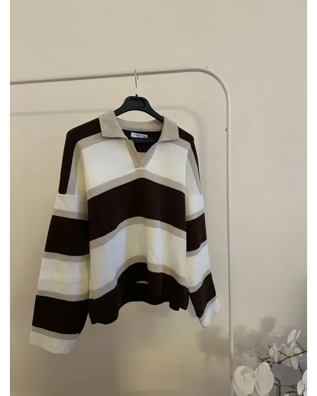 Dark Brown & Beige Striped Knit Sweater