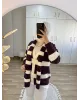 Scarf Detail Cardigan – Dark Berry & Off-White