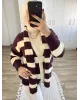 Scarf Detail Cardigan – Dark Berry & Off-White
