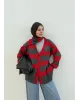 Scarf Detail Cardigan – Red & Grey
