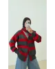Scarf Detail Cardigan – Red & Grey