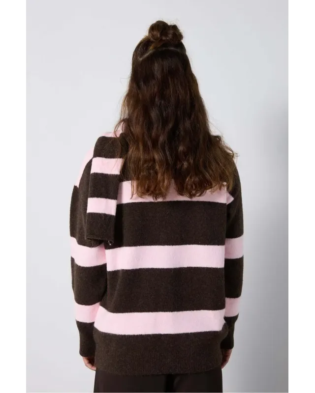 Scarf Detail Cardigan – Brown & Pink