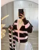 Scarf Detail Cardigan – Brown & Pink