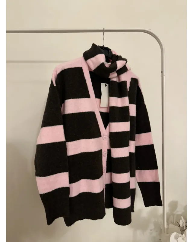 Scarf Detail Cardigan – Brown & Pink