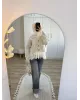 Premium Lace-Hem Cardigan – Light Grey