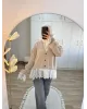 Premium Lace-Hem Cardigan – Taupe