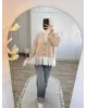 Premium Lace-Hem Cardigan – Taupe