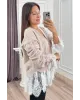 Premium Lace-Hem Cardigan – Taupe
