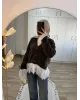 Premium Lace-Hem Cardigan – Dark Brown