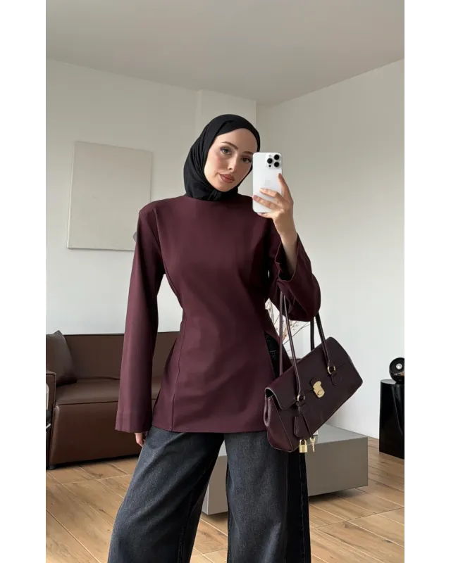 Shoulder-Pad Slit Detail Blouse – Dark Berry