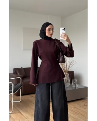 Shoulder-Pad Slit Detail Blouse – Dark Berry