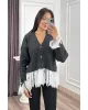 Premium Lace-Hem Cardigan – Dark Grey