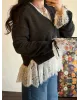Premium Lace-Hem Cardigan – Dark Grey