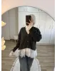 Premium Lace-Hem Cardigan – Dark Grey