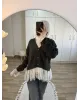 Premium Lace-Hem Cardigan – Dark Grey