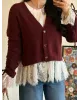 Premium Lace-Hem Cardigan – Burgundy