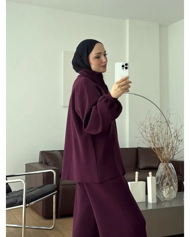 Dark Berry Double-Zip Structured Knit Set