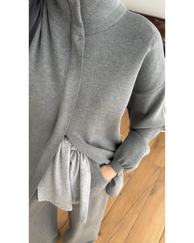Grey Double-Zip Structured Knit Set