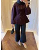 Dark Berry Contrast Shoulder-Padded Jacket with Black Collar