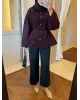 Dark Berry Contrast Shoulder-Padded Jacket with Black Collar