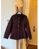 Dark Berry Contrast Shoulder-Padded Jacket with Black Collar