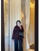 Dark Berry Contrast Shoulder-Padded Jacket with Black Collar