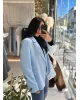 بليزر مبطن ازرق باكمام مقلمة