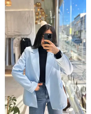 بليزر مبطن ازرق باكمام مقلمة