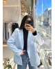 بليزر مبطن ازرق باكمام مقلمة